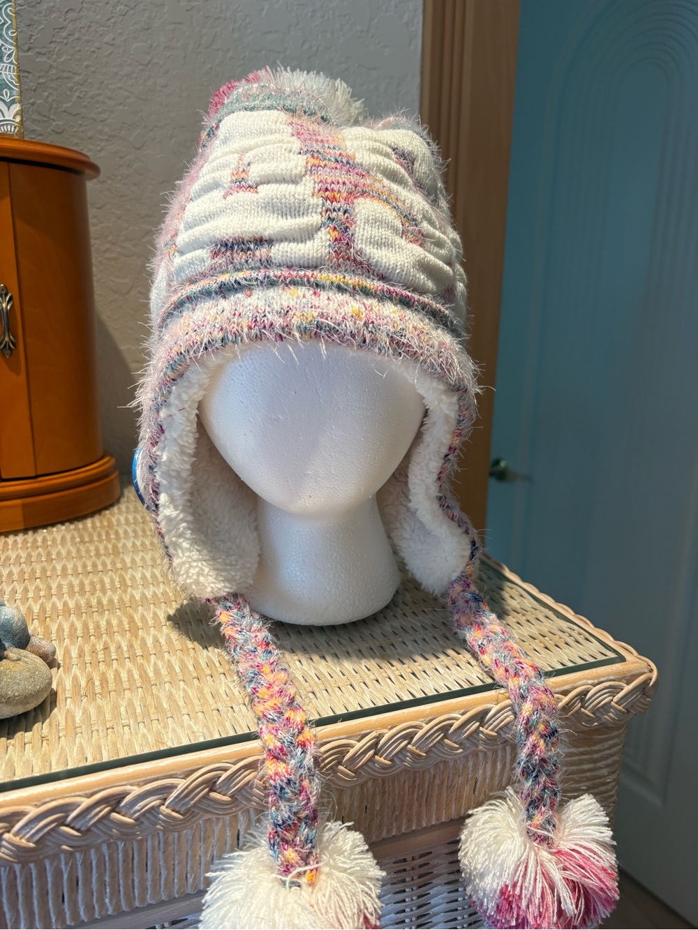 Fuzzy Earflap Pom-Pom Winter Hat - Multicolor